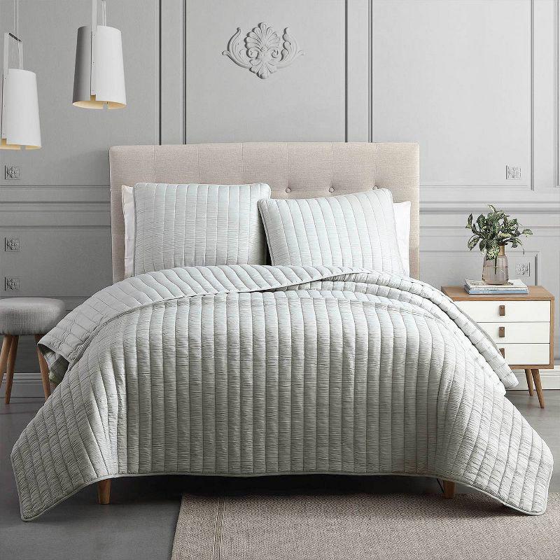 Riverbrook Home 2pc Twin Moonstone Quilt Bedding Set Light Gray: Microfiber, Machine Washable, Includes Sham