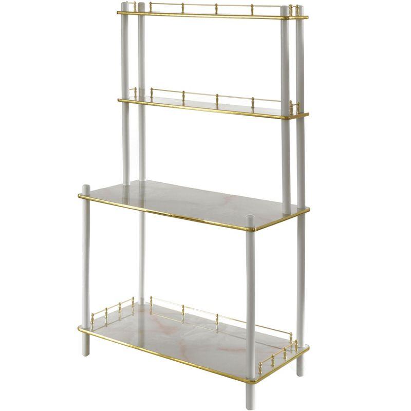 White and Gold Glass Bar Console with Open Shelves