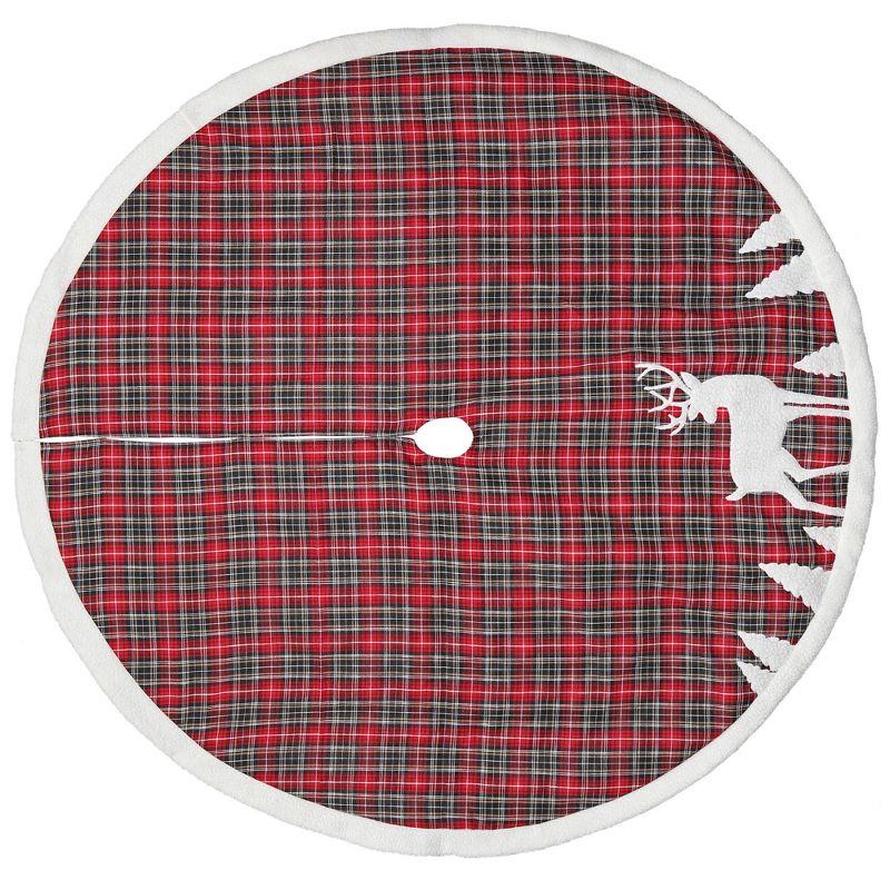 Northlight 48" Red and Black Plaid Reindeer Christmas Tree Skirt