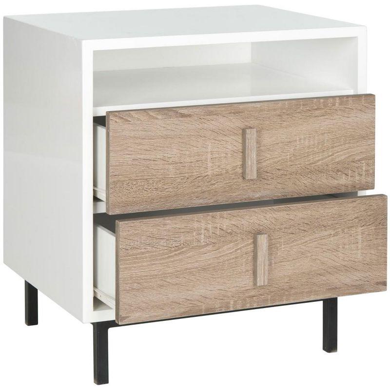 Kefton Mid Century Scandinavian Lacquer Two Drawer Cabinet - White/Grey - Safavieh.