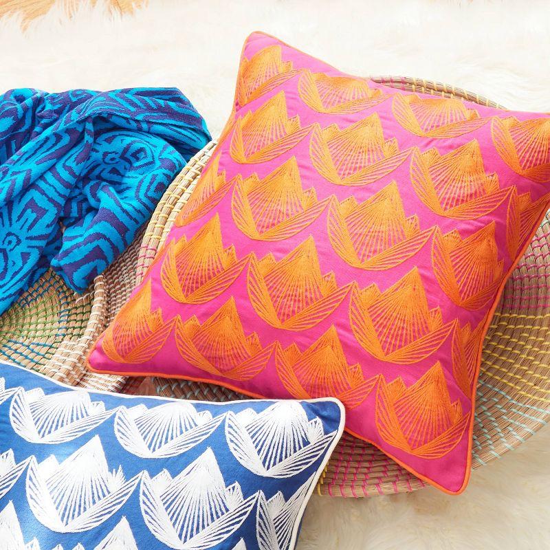 Lotus Embroidered Decorative Pillow Orange/Magenta - Rochelle Porter