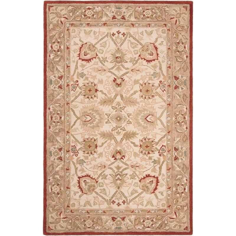 Handmade Beige and Rust Floral Wool Area Rug, 5' x 8'