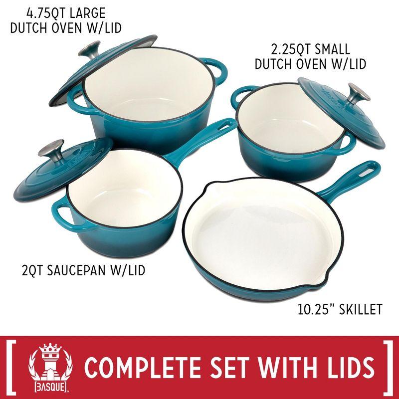 Basque Enameled Cast Iron Cookware Set, 7-Piece Set, Nonstick, Oven Safe