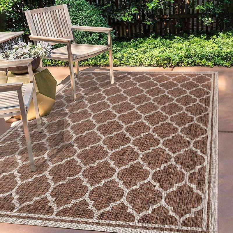 9' X 12' Trebol Moroccan Trellis Textured Weave Indoor/Outdoor Area Rug, Espresso/Taupe - JONATHAN Y