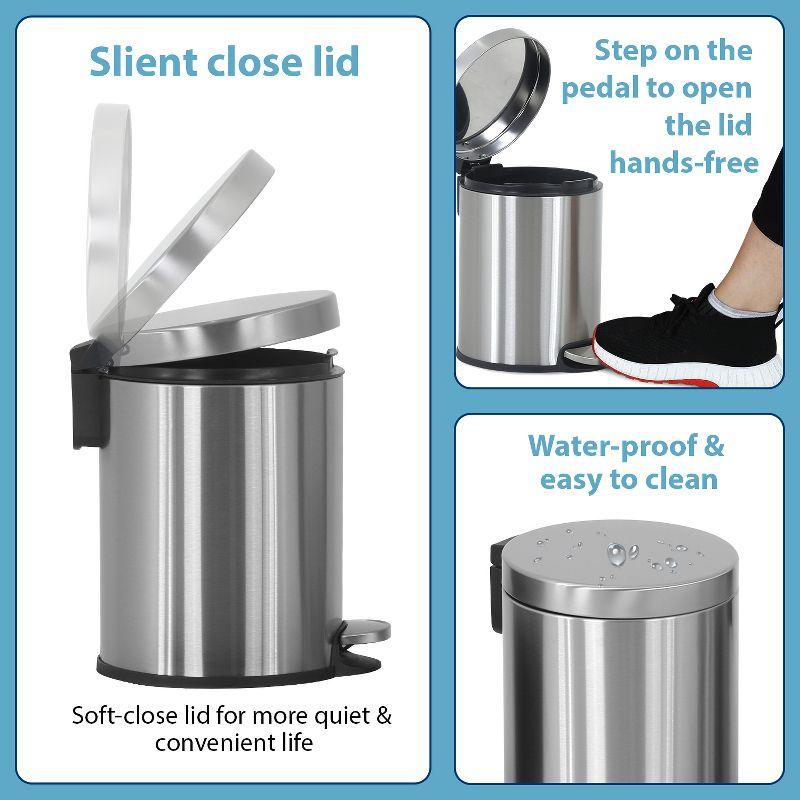 FDW Sleek Stainless Steel Pedal Trash Can 6L/1.6 Gallon Garbage Can with Removable Inner Basket Hygienic, Quiet and Durable for Home or Office