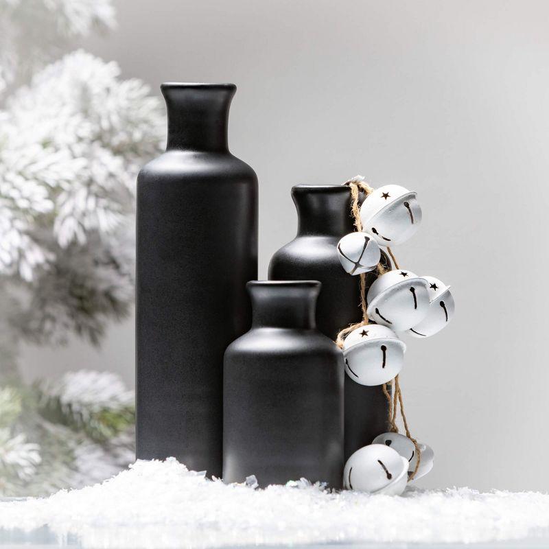 Sullivans Matte Black Set of 3 Small Ceramic Bottle Vases 5"H  7.5"H & 10"H Black