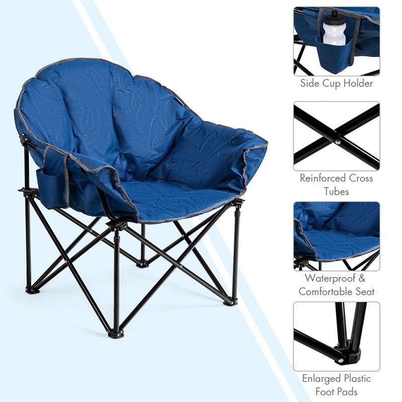 Costway Folding Camping Moon Padded Chair with Carry Bag Cup Holder Portable Navy\ Brown\Grey