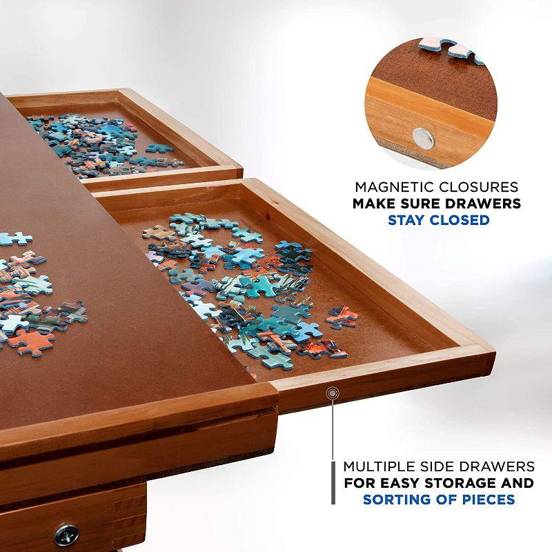 Elegant Wooden Puzzle Organizer Board with Storage and Foldable Legs