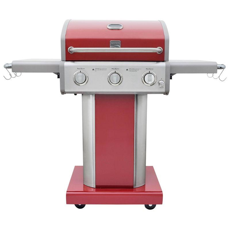 Kenmore 3-Burner Propane Gas Grill with Foldable Side Tables for Outdoor BBQ