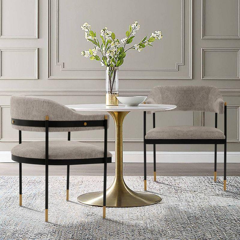 Set of 2 Lia Modern Boucle Upholstered Dining Armchairs Stone Gray - Manhattan Comfort: Brushed Gold Accents, No Assembly Required