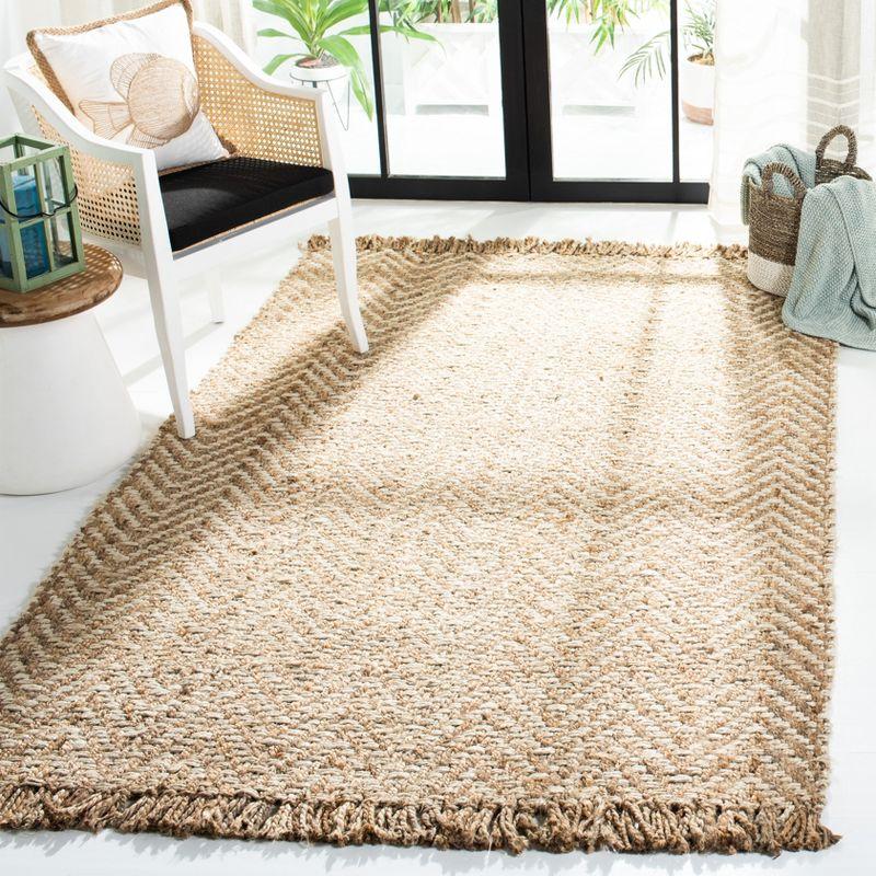 Hand-Woven Ivory Jute Chevron 4' x 6' Rectangular Rug