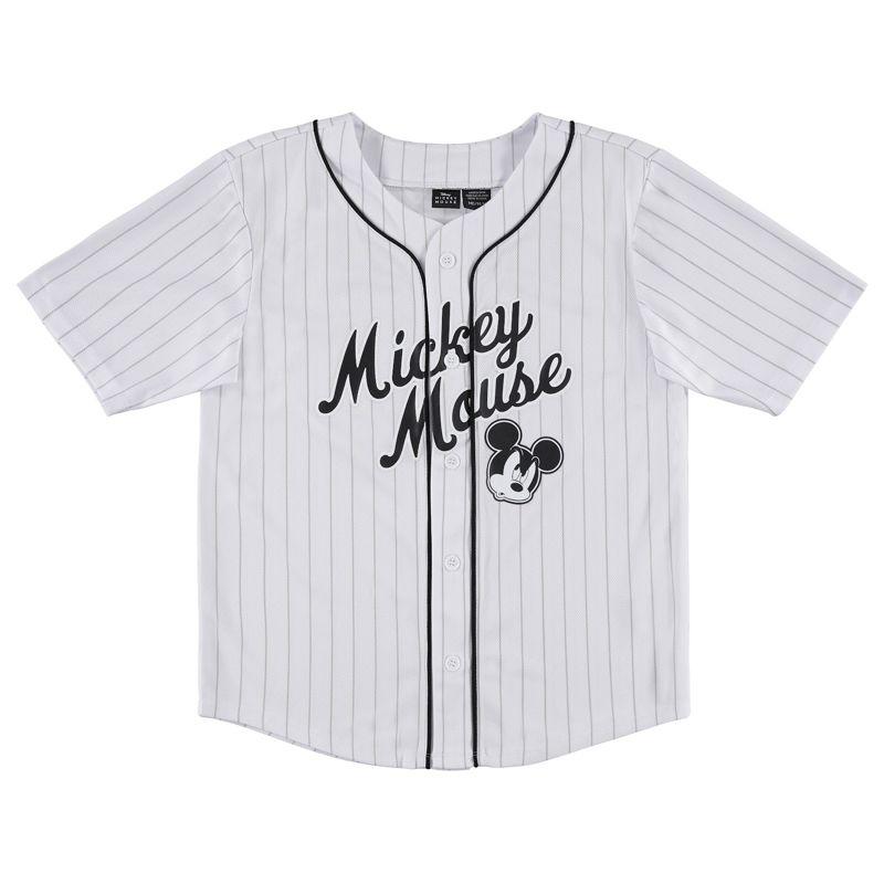 Boys Mickey Mouse Baseball Jersey - Boys Classic Mickey Mouse Mesh Button Down Baseball Jersey - Disney Mickey Mouse Fashion Shirt (White, Medium)