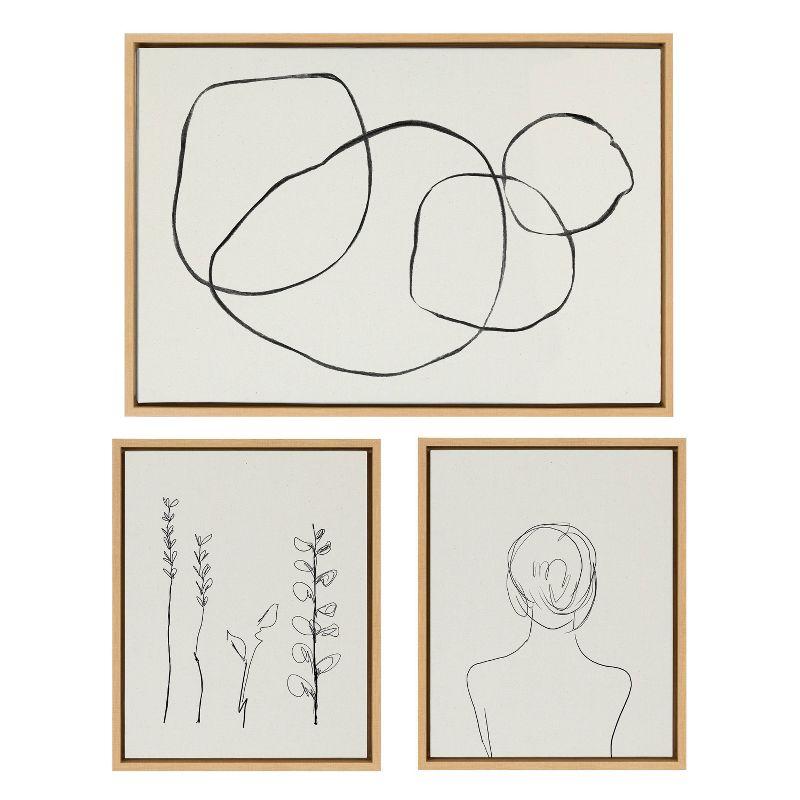 Sylvie Natural Framed Abstract Canvas Art Set, 3-Piece