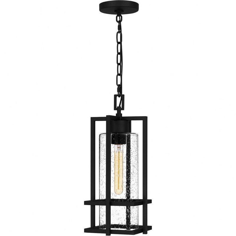 Damien Black Aluminum Outdoor Hanging Lantern with Seeded Glass