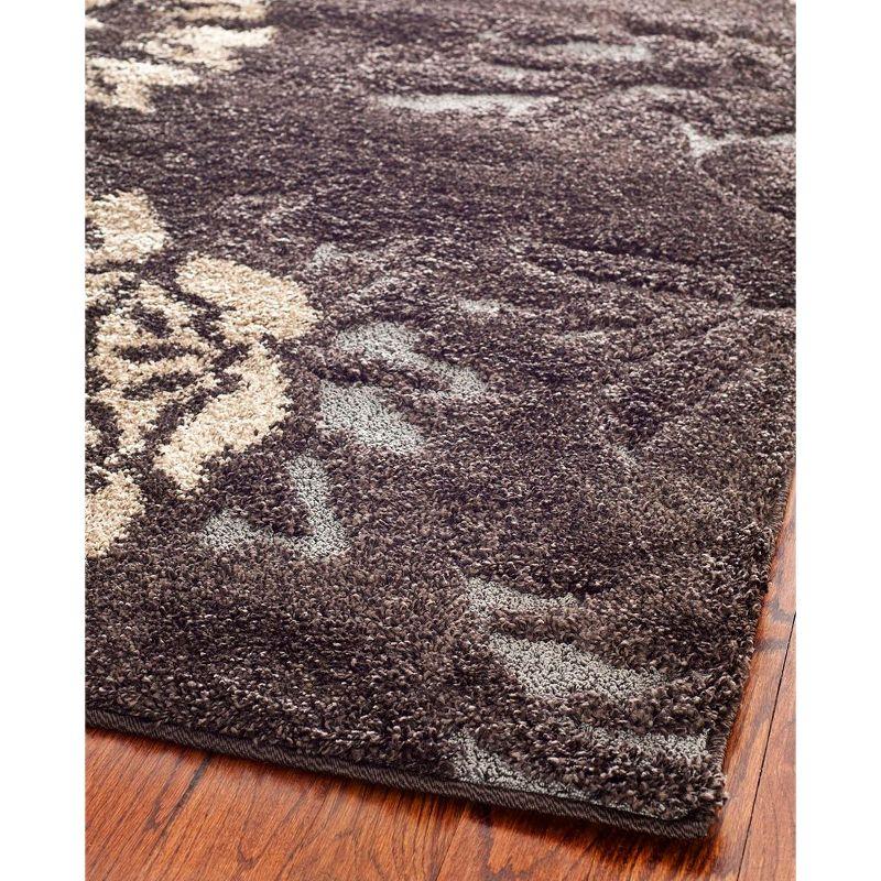 Gray Floral Shag Synthetic 4' x 6' Area Rug