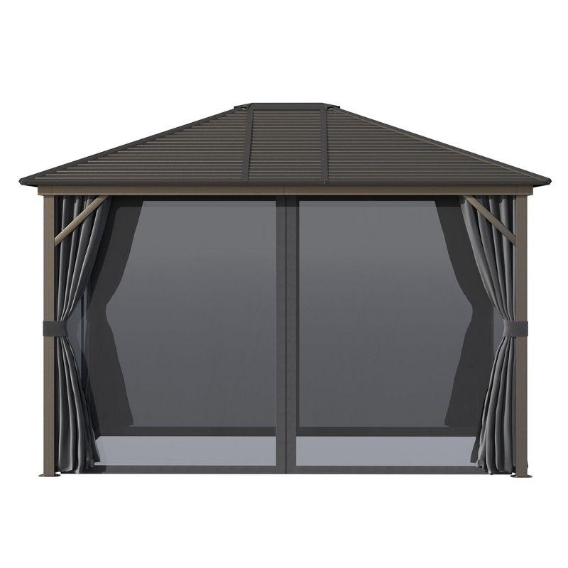 Outsunny 10' x12' Hardtop Gazebo with Aluminum Frame, Permanent Metal Roof Gazebo Canopy with 2 Hooks, Curtains and Netting for Garden