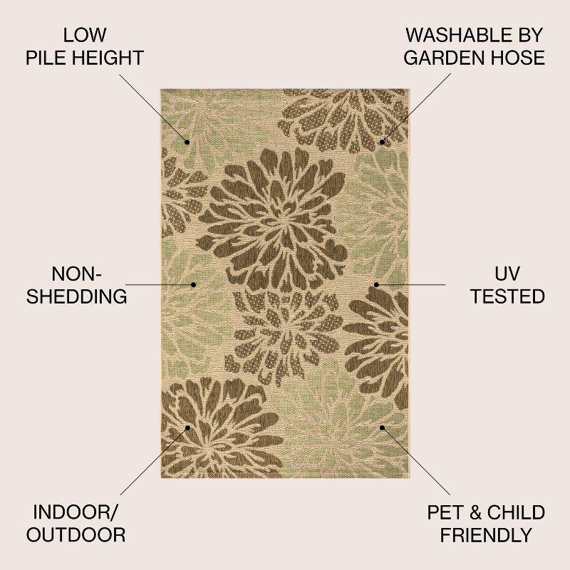 3'x5' Zinnia Modern Floral Textured Weave Indoor/Outdoor Area Rug, Sage/Brown - JONATHAN Y