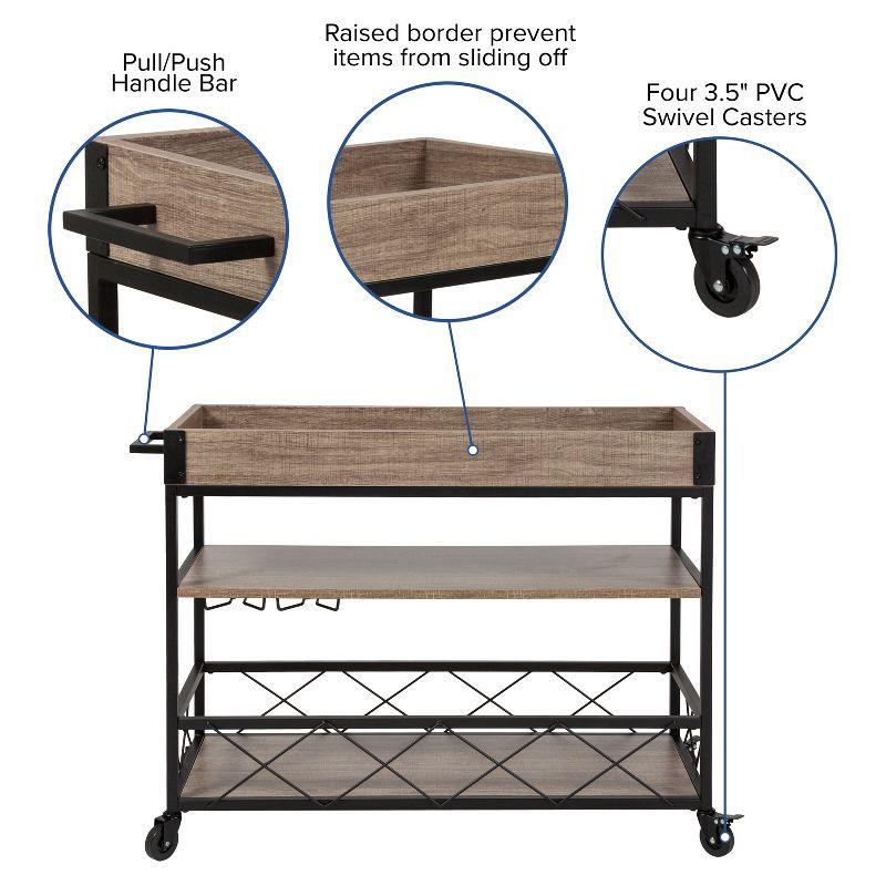 Flash Furniture Buckhead Distressed Light Oak Wood and Iron Kitchen Serving and Bar Cart with Wine Glass Holders