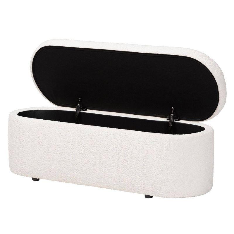 Baxton Studio Lavina Teddy Bear Fabric Storage Bench White: Oval Upholstered Ottoman, No Assembly Required