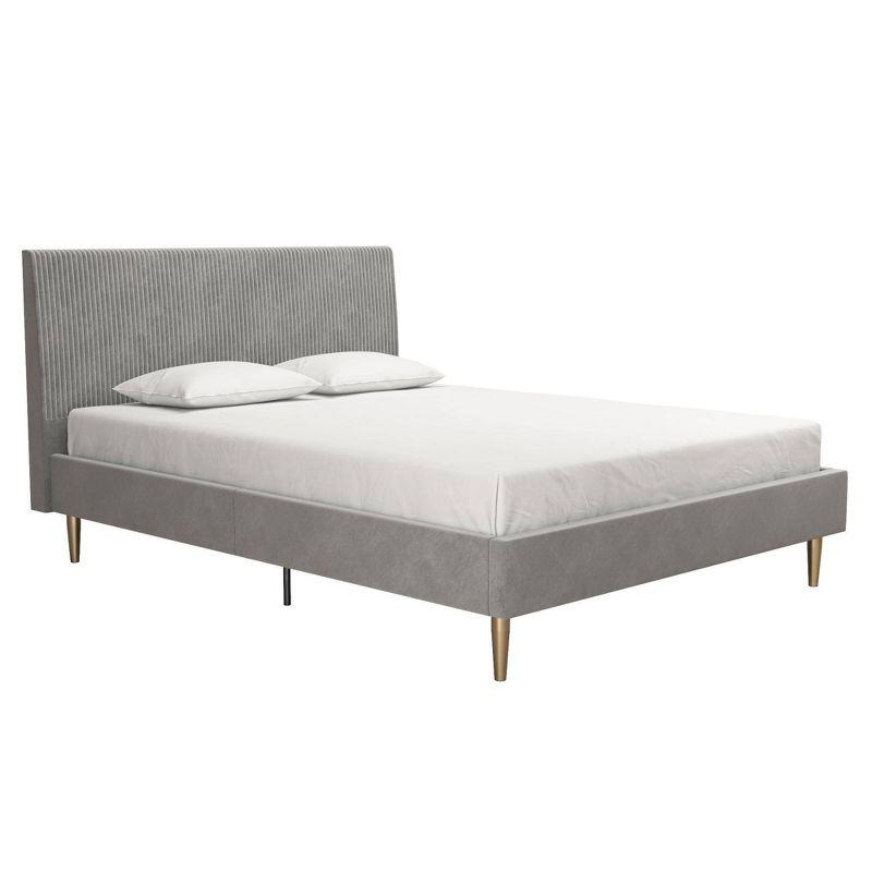 Daphne Light Gray Velvet Upholstered Bed with Brass Toned Legs