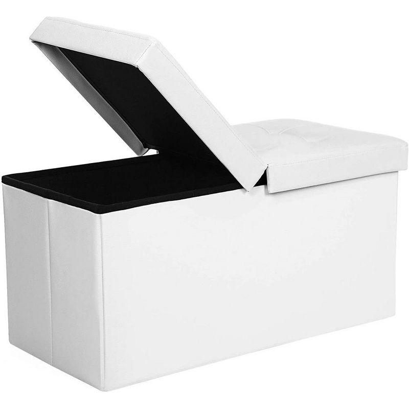 SONGMICS 30 Inches Folding Storage Ottoman Bench with Flipping Lid White