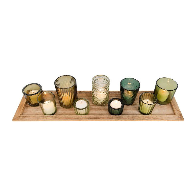 Storied Home Glass & Wood Candle Gift Set Green 22 in - Bohemian Charm, Mixed Holder Set