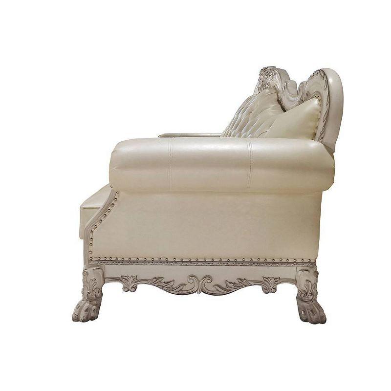 85.5" Dresden Sofa Leather Aire & Bone White Finish - Acme Furniture: Nailhead Trim, Includes 1 Pillow