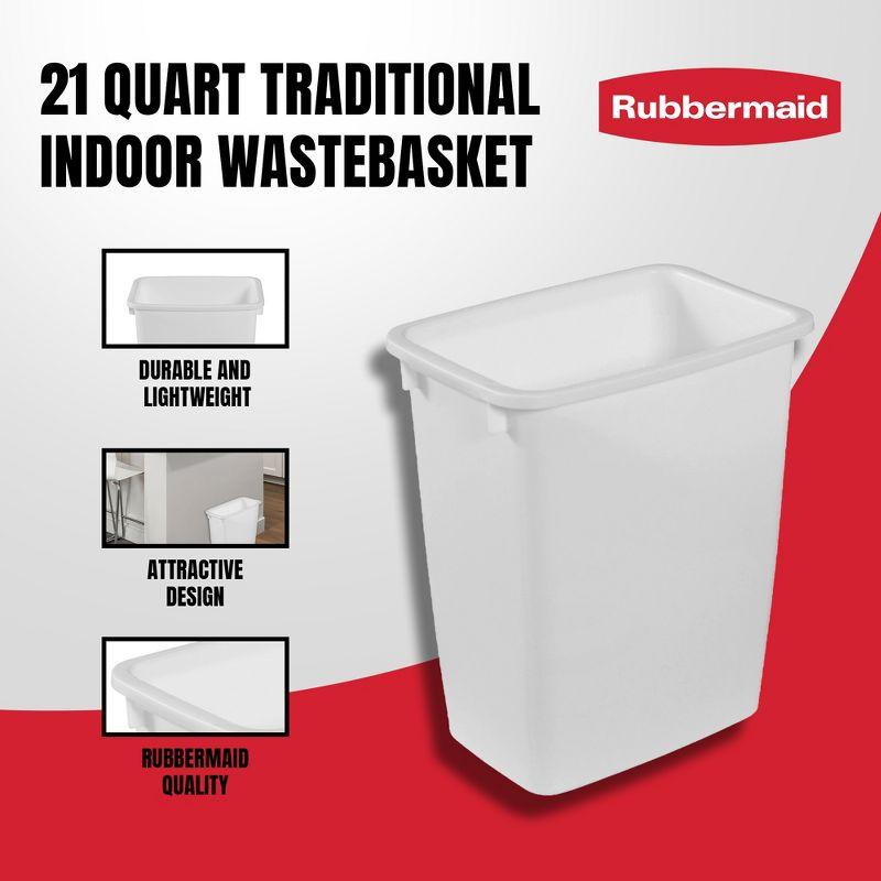 White Rectangular 21 Quart Plastic Open-Top Wastebasket