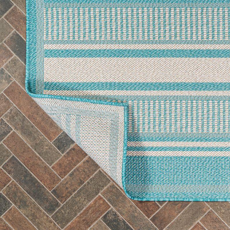 3' x 5' Haynes Modern Double Stripe Indoor/Outdoor Area Rug, Aqua/Beige - JONATHAN Y