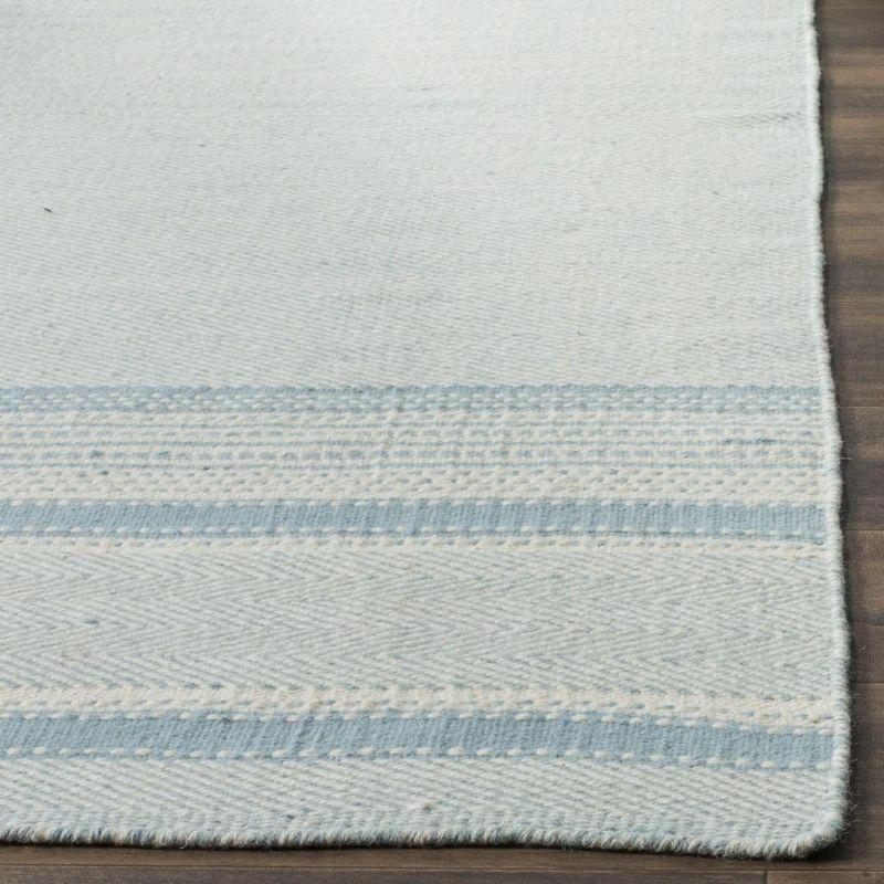 Nomadic Essence Light Blue Striped Handwoven Wool-Cotton Rug