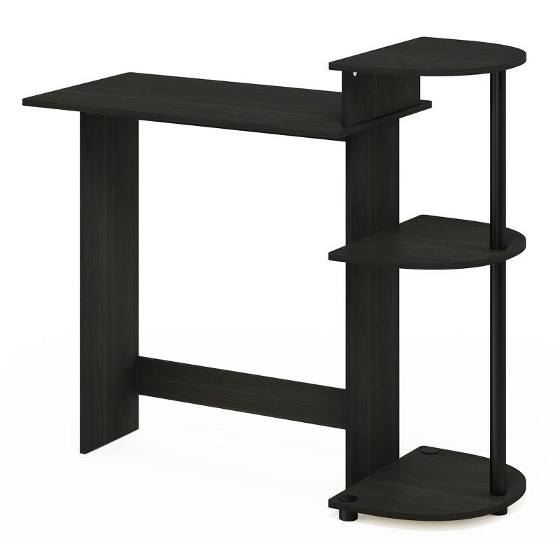 Black Wood Compact Computer Desk with Storage Shelves