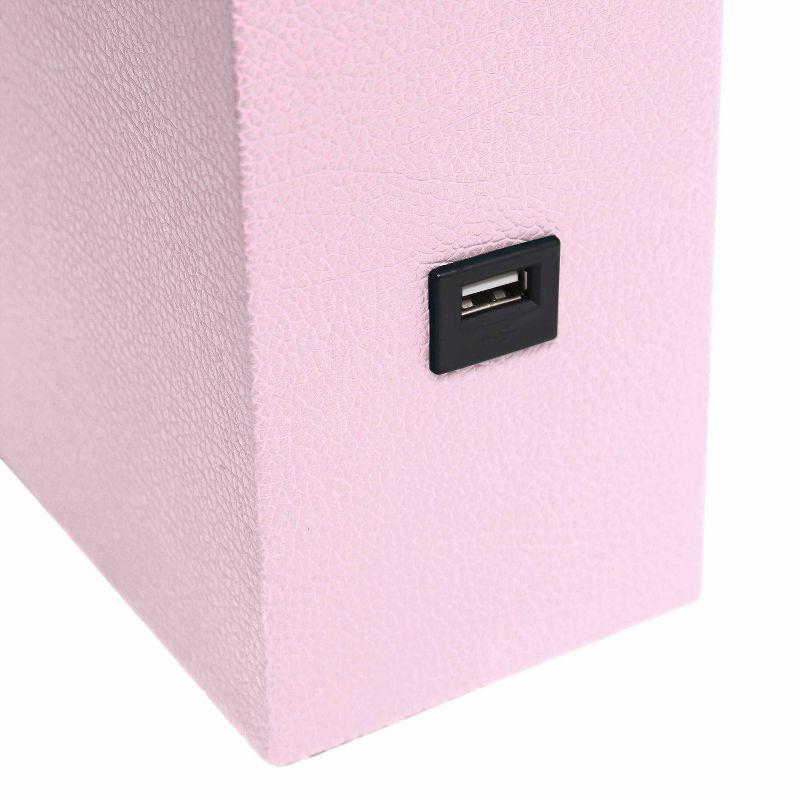 21" Lexington Leather Base Modern Home Decor Bedside Table Lamp with USB Charging Port and Fabric Shade Blush/White - Lalia Home: No Assembly