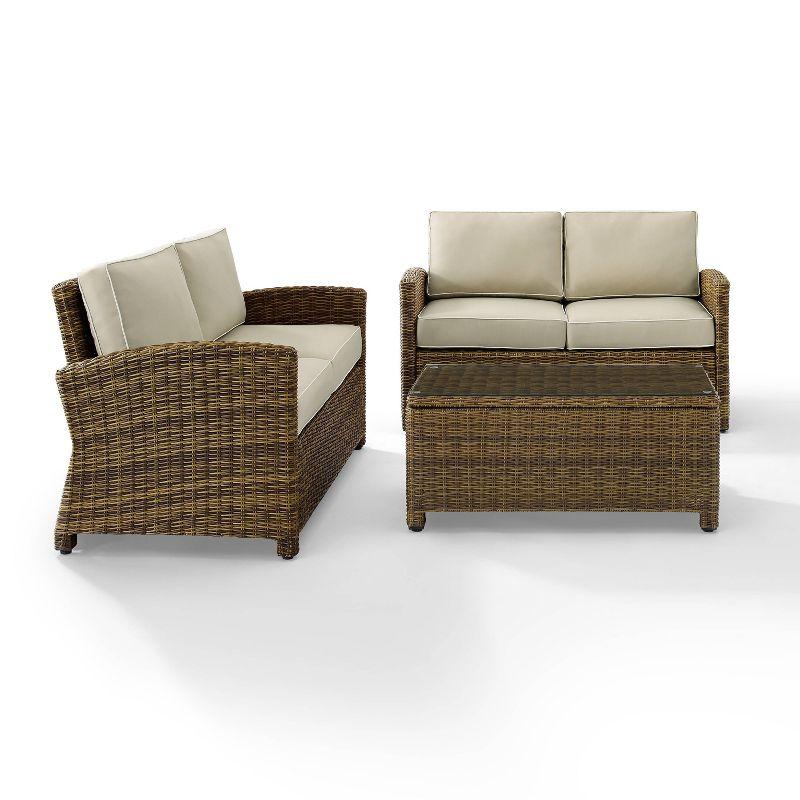 Bradenton 3-Piece Brown Wicker Outdoor Seating Set with Sand Cushions