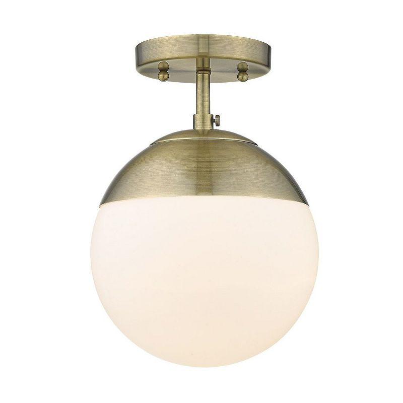 Golden Lighting Dixon 1-Light Semi-flush in Aged Brass with Opal Glass