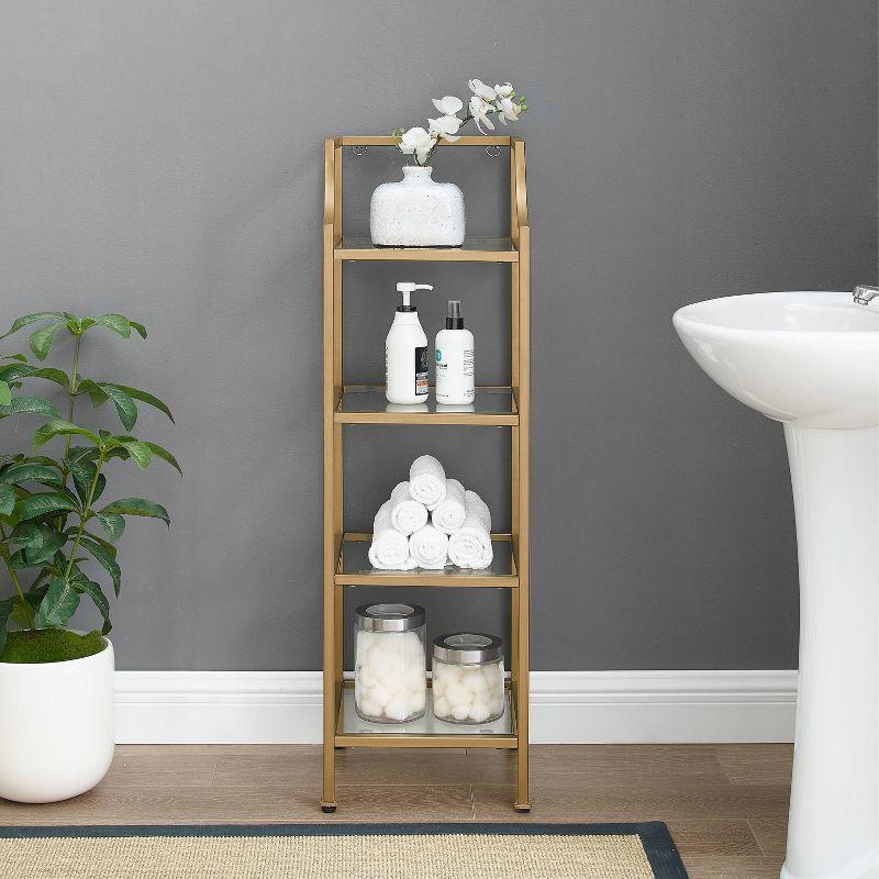 40" Aimee Short Etagere Gold - Crosley: Modern Glass Shelving, 4-Tier Steel Frame