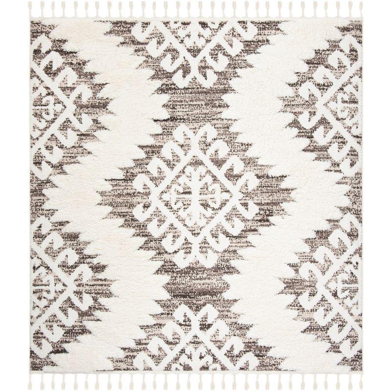 Moroccan Tassel Shag MTS652 Power Loomed Indoor Area Rug - Ivory/Brown - 6'7"x6'7" - Safavieh