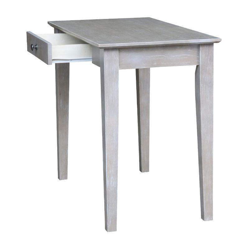 Transitional Solid Parawood Home Office Desk in Washed Gray Taupe with Drawer