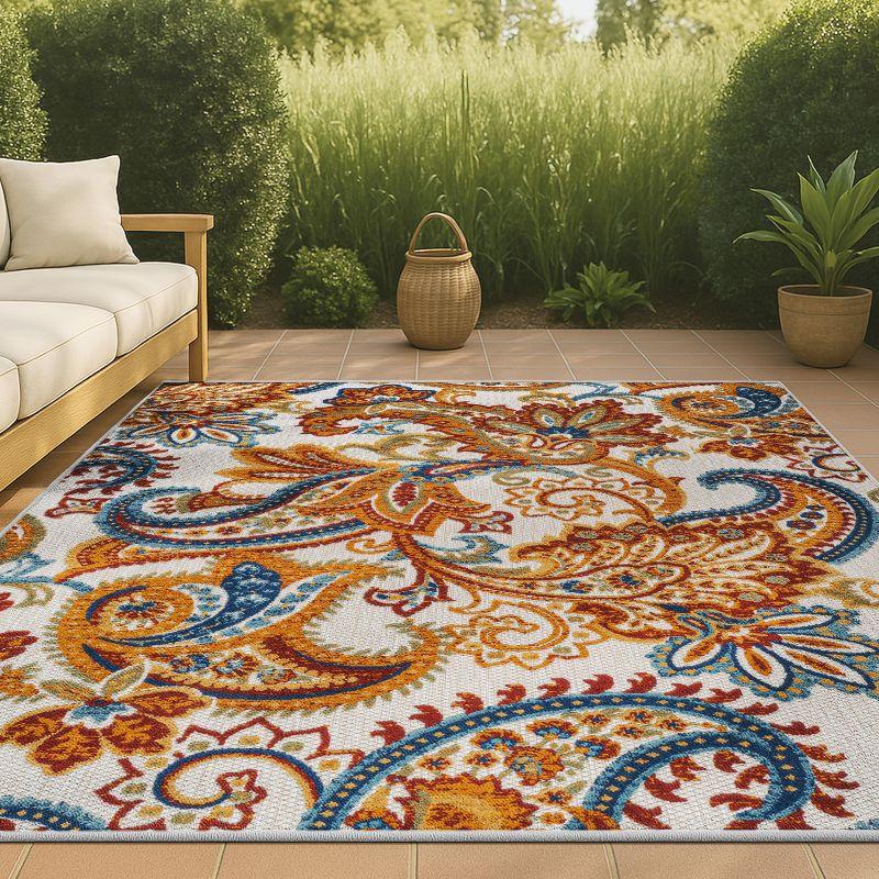 3'x5' Gordes Paisley High-Low Indoor/Outdoor Area Rug, Orange/Multi - JONATHAN Y