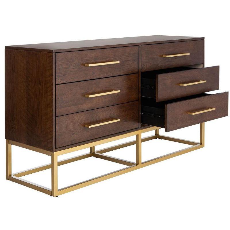 Estelle Transitional Walnut Dresser with Brass Accents 56"