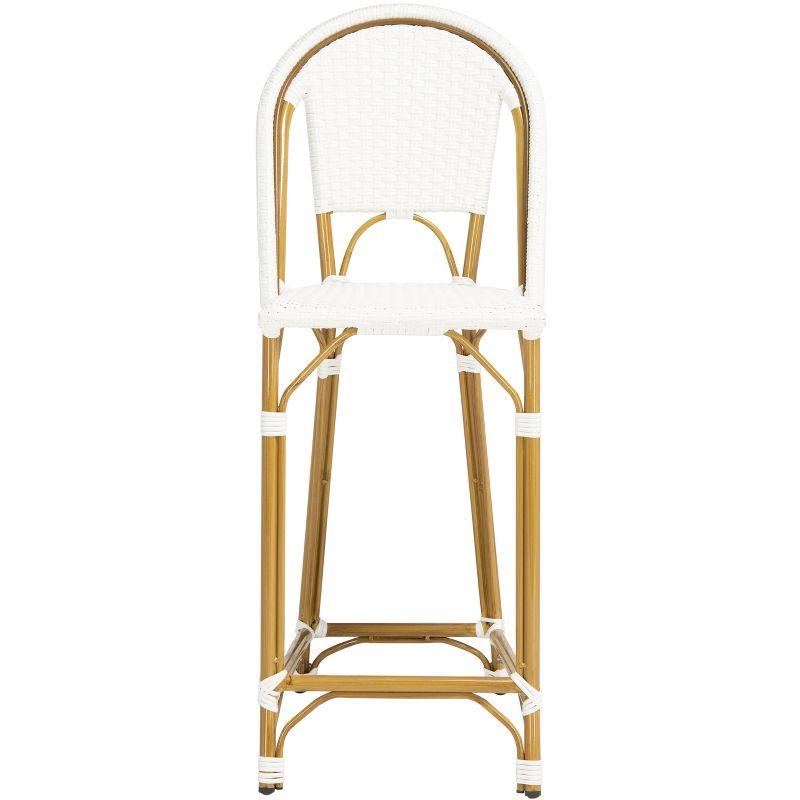 White Woven Metal and Wood Outdoor Bistro Chair