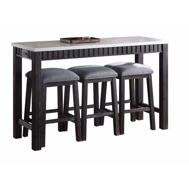 60" Necalli Marble Top Counter Height Dining Set Weathered Espresso - Acme Furniture: 4-Piece, Microfiber Seats, Sled Base