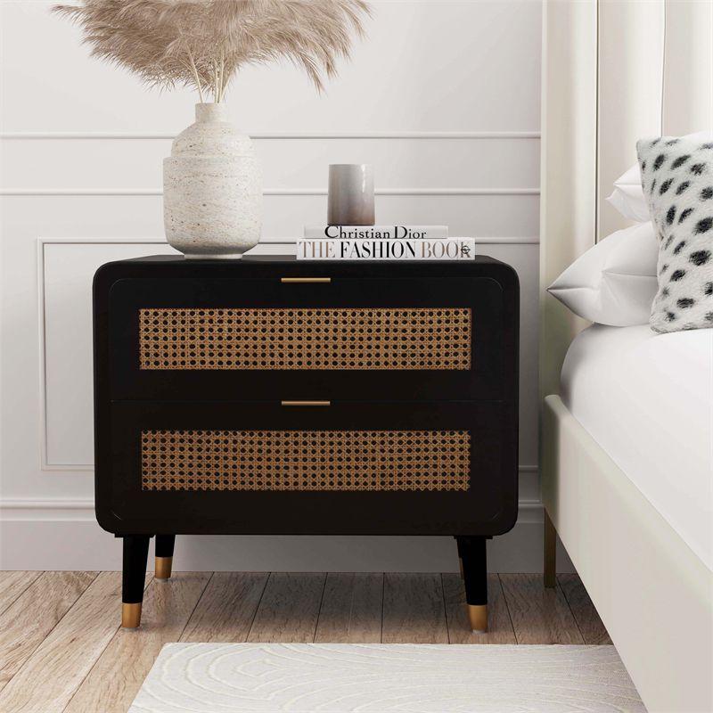 TOV Furniture Christine 24.8"H Mid-Century Wood Nightstand in Black