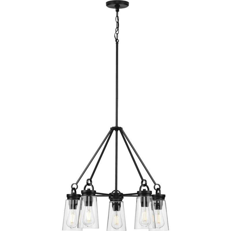 Matte Black Steel 5-Light Farmhouse Chandelier with Clear Glass Shades