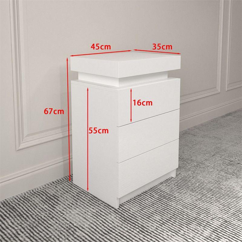 LED Nightstand With 3 Storage Drawers, Modern Multi-Color LED Night Table Bedside Table, Easy Assembly Modern Wooden End Table For Bedroom