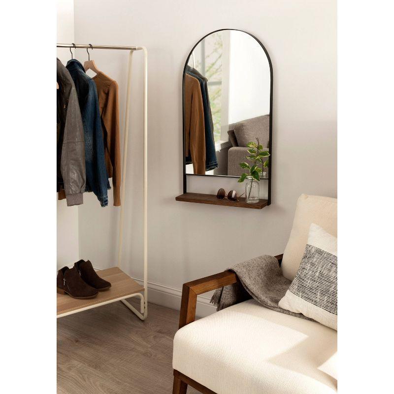 Chadwin Natural Black 20" x 34" Arched Wall Mirror with Mango Wood Shelf