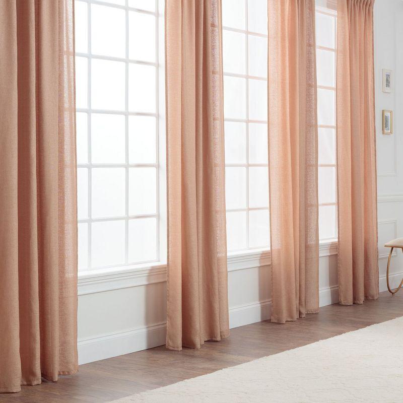 Beige Faux Belgian Flax Semi-Sheer Curtain Panels, 52x63 Inches