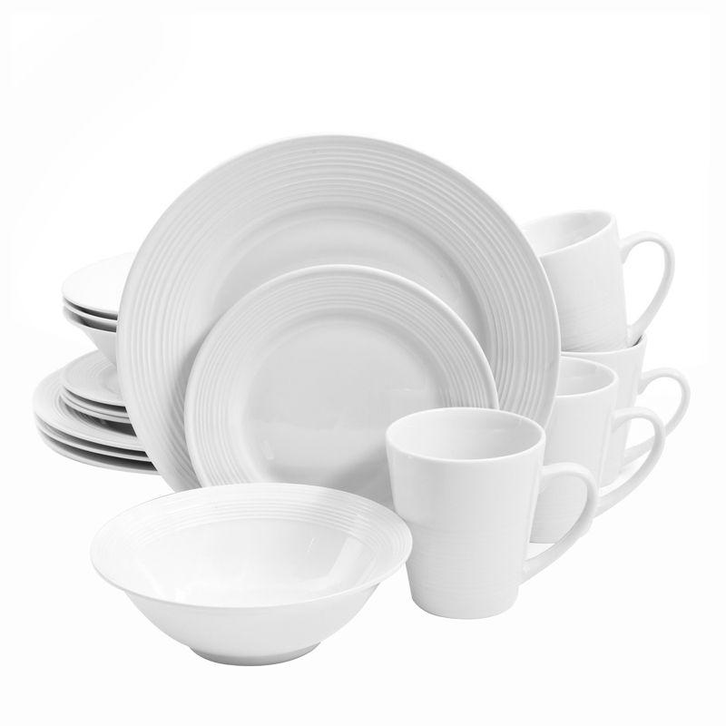 White Ceramic 16-Piece Dinnerware Set with Embossed Design