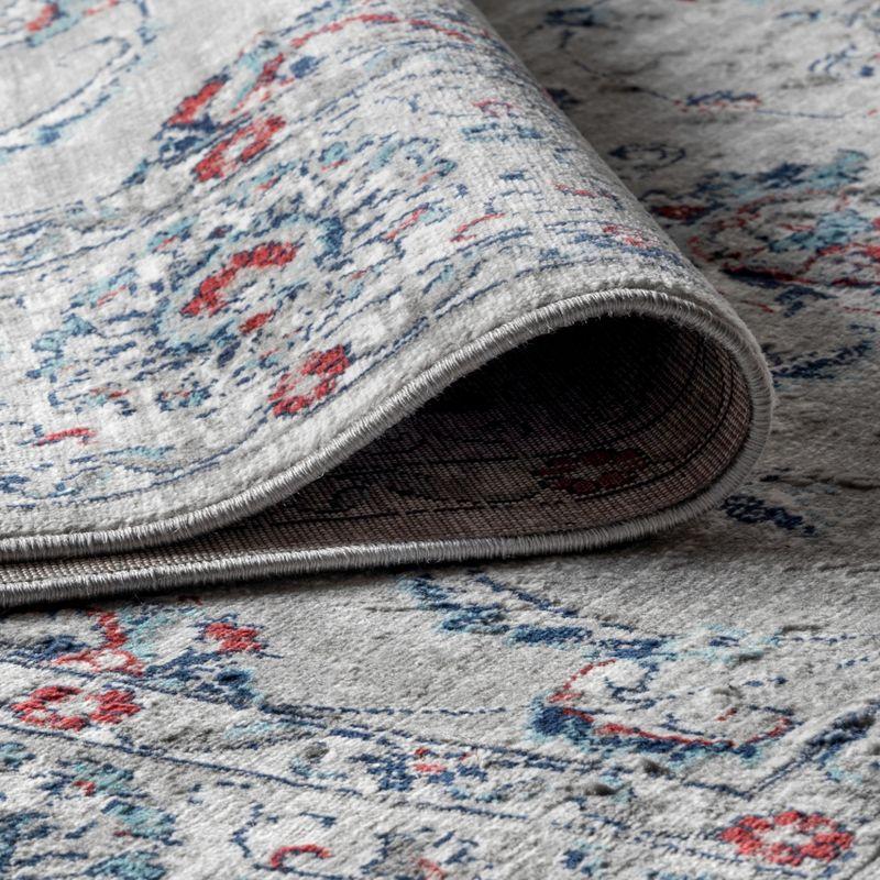 5'x5' Modern Persian Vintage Medallion Area Rug, Light Grey/Red - JONATHAN Y