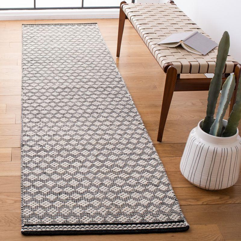 Black and White Handmade Wool Kilim Runner Rug