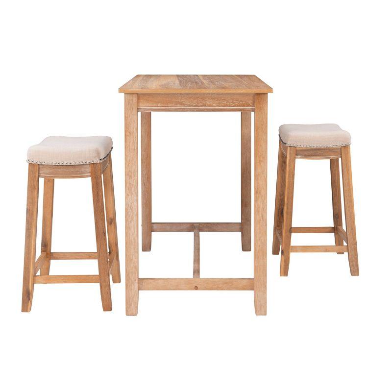 3pc Claridge Backless Stools Counter Height Dining Set Natural - Linon: Rustic Acacia Wood, Linen Upholstery